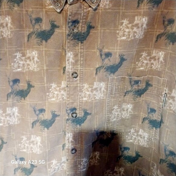 Woolrich Mens Button-Up Long Sleeve Shirt With Rooster Print - Brown & Green - S - Picture 4 of 4